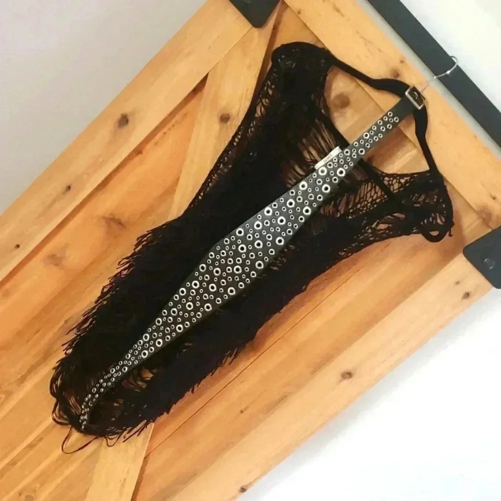 Y2K Cyber Punk shredded mesh dress cover up Zara belt Bundle Festival Thrash
